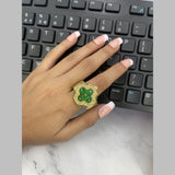 Clover Flower Green Dial 18K Gold Cubic Zirconia Anti Tarnish Adjustable Watch Ring For Women