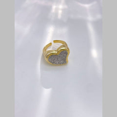 Heart Cubic Zirconia 18K Gold Silver Anti Tarnish Adjustable Ring For Women