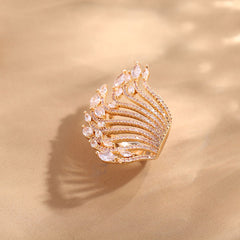 Marquise Solitaire Cubic Zirconia 18K Gold Anti Tarnish Adjustable Ring For Women