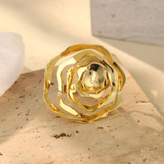 Floral Flower 18K Gold Anti Tarnish Adjustable Ring For Women