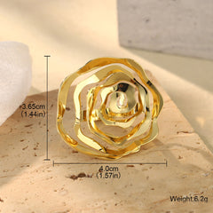 Floral Flower 18K Gold Anti Tarnish Adjustable Ring For Women