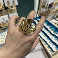Floral Flower 18K Gold Anti Tarnish Adjustable Ring For Women