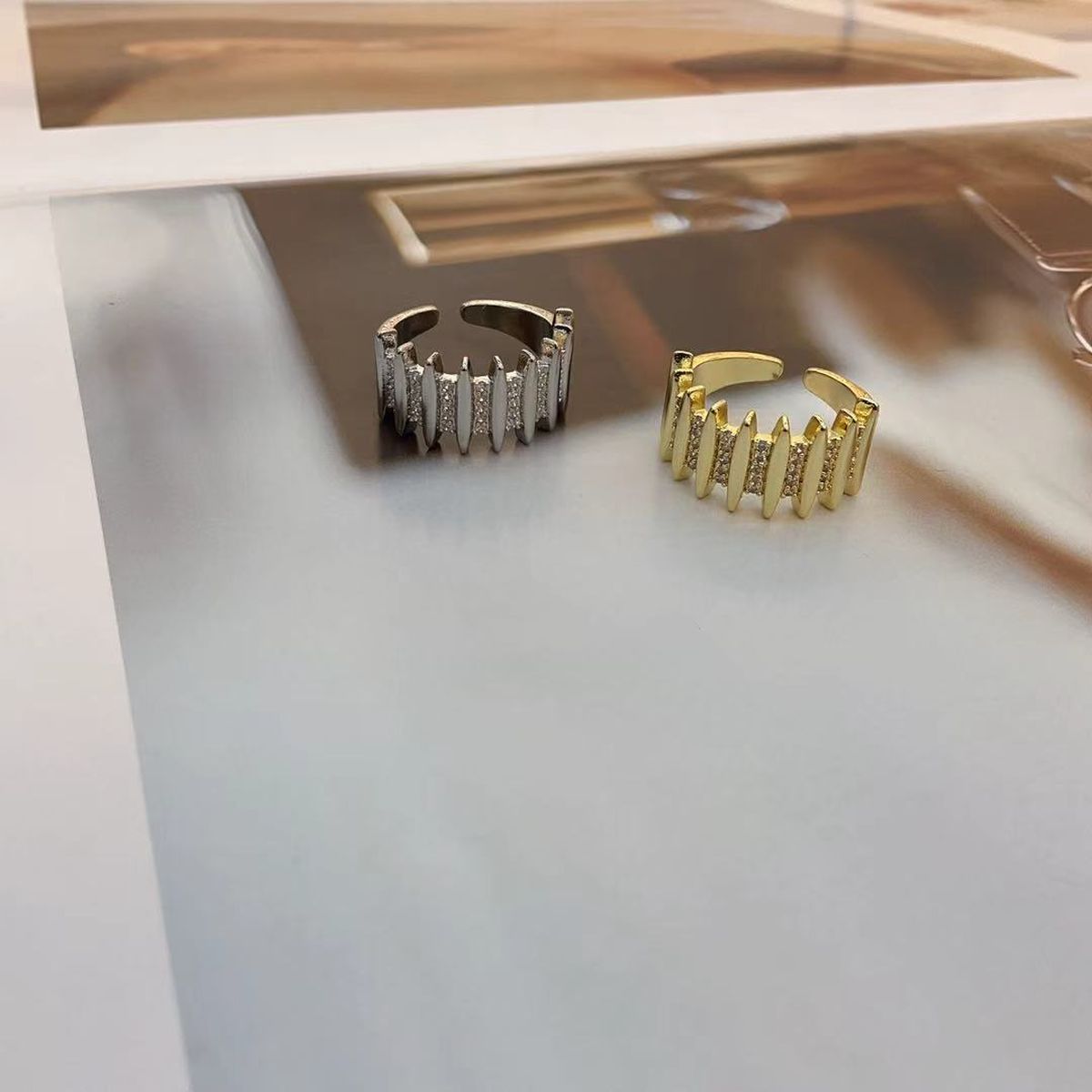 Bullet On Surface Cubic Zirconia 18K Gold Anti Tarnish Adjustable Ring For Women