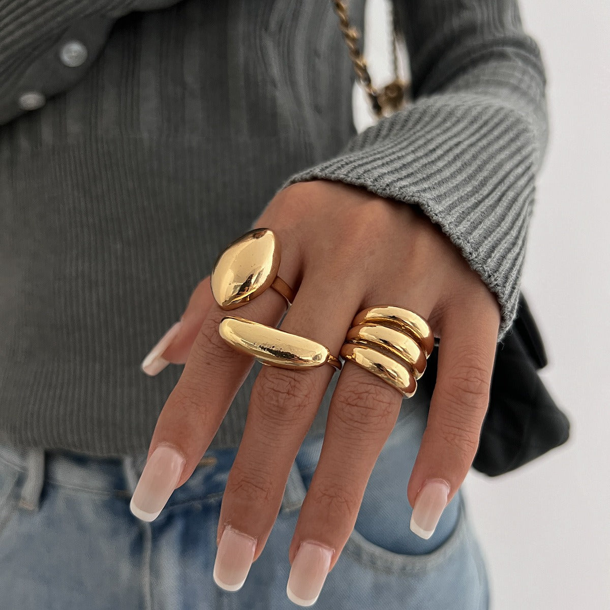 Geometric 18K Gold Plated Anti Tarnish Pack Of 3 Free Size Ring For Women