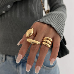 Geometric 18K Gold Plated Anti Tarnish Pack Of 3 Free Size Ring For Women