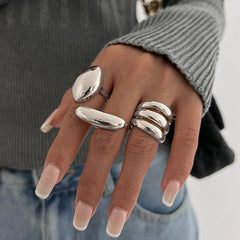 Geometric 18K Gold Plated Anti Tarnish Pack Of 3 Free Size Ring For Women