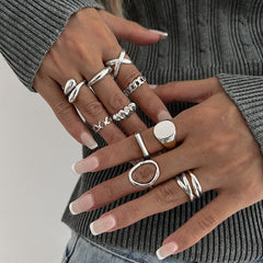 Glossy Geometric 18K Gold Plated Anti Tarnish Pack Of 10 Free Size Ring For Women
