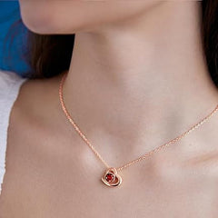 Elegant Heart Ruby Red Rose Silver Gold CZ Anti Tarnish Brass Necklace