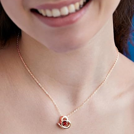 Elegant Heart Ruby Red Rose Silver Gold CZ Anti Tarnish Brass Necklace