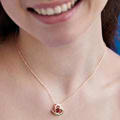 Elegant Heart Ruby Red Rose Silver Gold CZ Anti Tarnish Brass Necklace