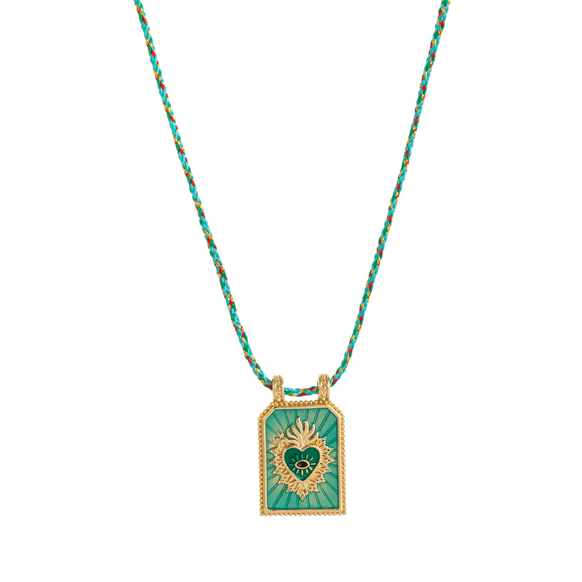 Dual Heart Enamel 18K Gold Pink Green Thread Anti Tarnish Necklace Pendant For Women