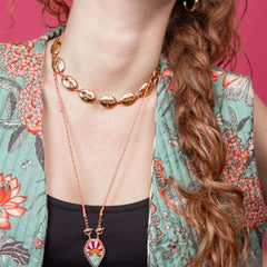 Drop Hamsa Hand Enamel 18K Gold Multicolor Toggle Thread Anti Tarnish Necklace Pendant For Women