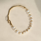 Pearl Chain White 18K Gold Stainless Steel Anti Tarnish Half Kada Bracelet For Women
