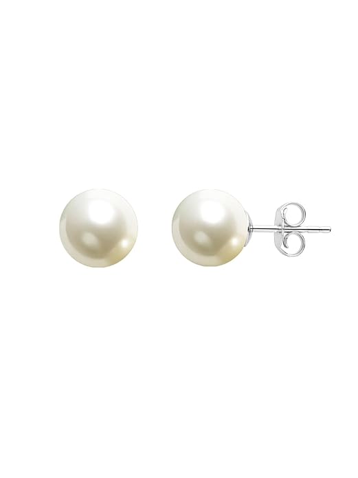 Round White Rose Silver Gold Pearl Anti Tarnish Brass Stud Earrings