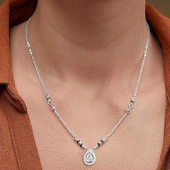 Double Halo Teardrop Black Beads Rose Silver Gold CZ Brass Mangalsutra