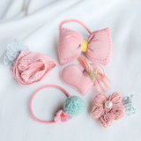 Blush Pink Assortment Fabric Hair Clip Band Accessories Pack Of 5 Pcs For Girl Women