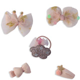 Glitter All The Way Pink Fabric Hair Clip Band Accessories Pack Of 5 Pcs For Girl Women