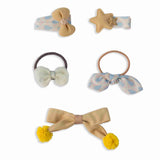 Fancy Beige Yellow White Fabric Hair Clip Band Accessories Pack Of 5 Pcs For Girl Women