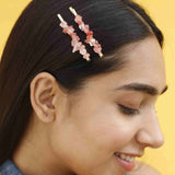 Strawberry Delight Acrylic 18K Gold Anti Tarnish Pink Beige Hair Clip Accessories Pack Of 2 Pcs For Girl Women