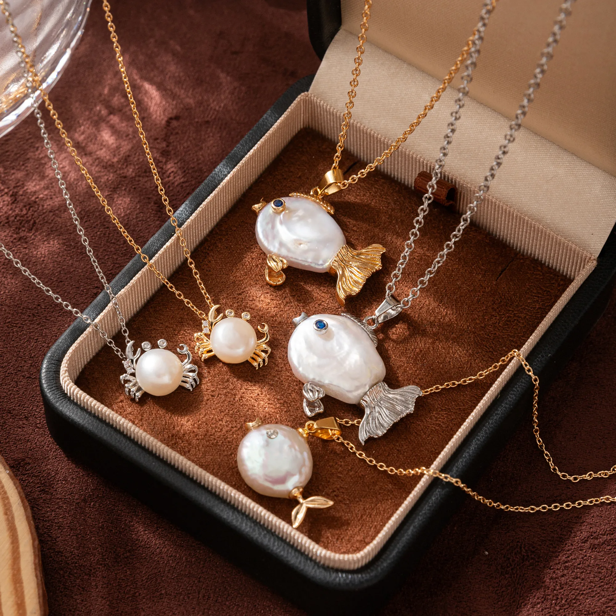 Ocean Pearl Shape Crabs 18k Gold Silver Stainless Steel Anti Tarnish Necklace Pendant Chain For Women