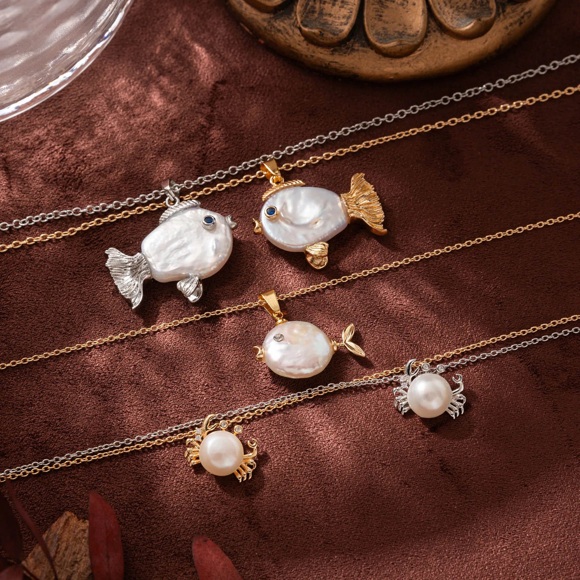 Ocean Pearl Shape Crabs 18k Gold Silver Stainless Steel Anti Tarnish Necklace Pendant Chain For Women