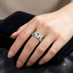 Wave Design Silver Plated Green CZ Copper Anti Tarnish Cocktail Ring