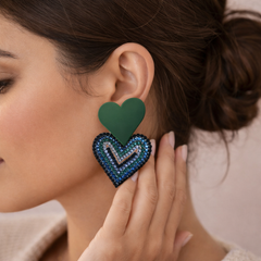 Multi Color Heart Black Rhinestone Alloy Drop Earrings For Women