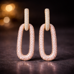 Purple Pink Rectangle Shape Gold Plated Cubic Zirconia Dangler Earrings