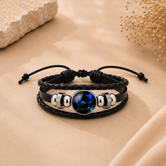 Constellation Zodiac Star Leather Wrist Band Strand Bracelet