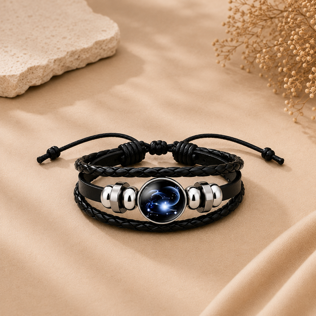 Constellation Zodiac Star Leather Wrist Band Strand Bracelet