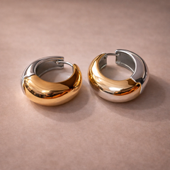 Two-Tone Chunky Gold Silver Plated Plain Stainless Steel Hoop Earrings