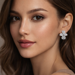 Luxury Petal Design Silver Plated CZ Anti Tarnish Copper Stud Earrings