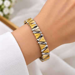 Designer Geometric Stretchable Gold Silver Plated Copper Bracelet