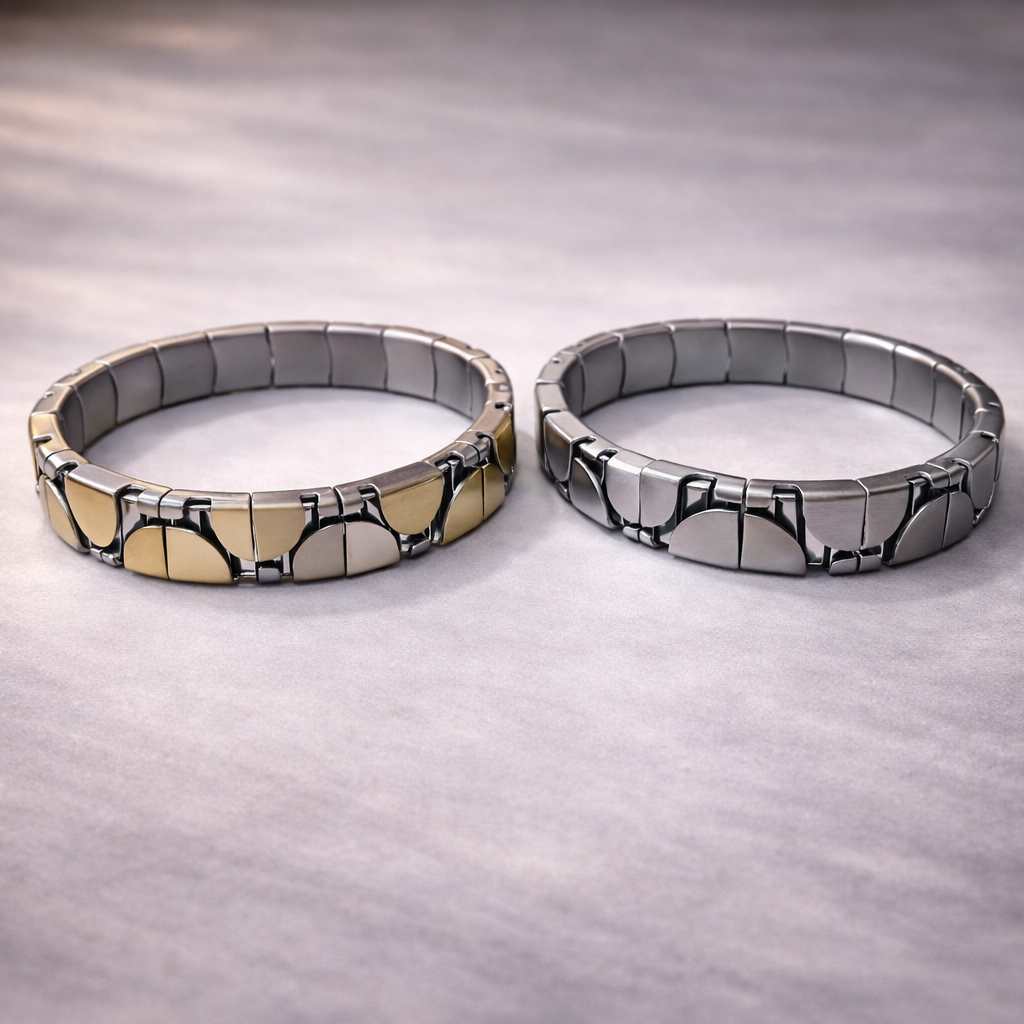 Stretchable Two Tone Link Gold Silver Plain Stainless Steel Bracelet