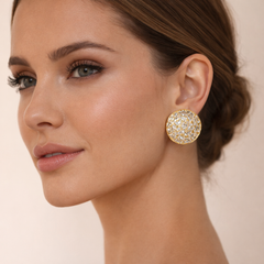 Round Baguette Stone Gold Plated CZ Anti Tarnish Copper Stud Earrings