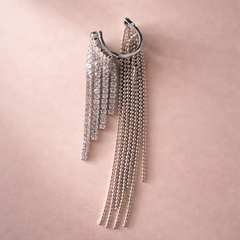 White Multi Chain Silver Rhinestone Ear Cuff Earrings
