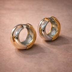 Two-Tone Chunky Gold Silver Plated Plain Stainless Steel Hoop Earrings