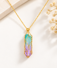 Geometric Crystal Cage Gold Turquoise & Multi Color Crystal Necklace