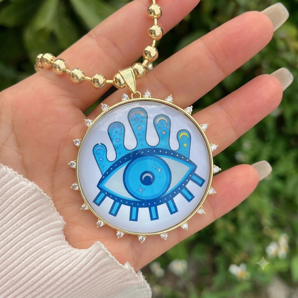 Multi Color Evil Eye Gold Plated Enamel CZ Beads Necklace For Women