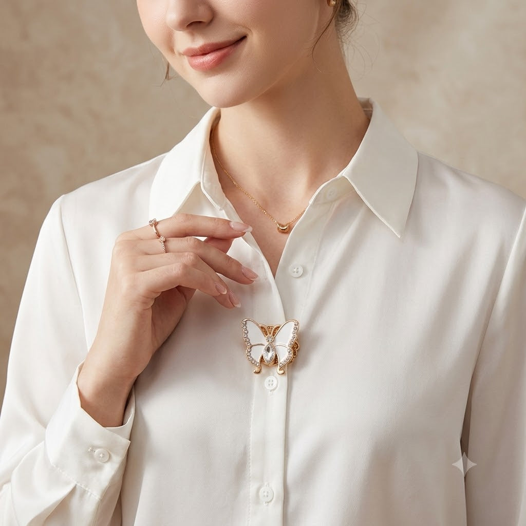 Luxury Butterfly Design Gold Plated CZ Brass Anti Tarnish Button Cover