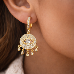 Evil Eye Gold Plated Cubic Zirconia Anti Tarnish Copper Hoop Earrings