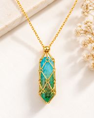 Geometric Crystal Cage Gold Turquoise & Multi Color Crystal Necklace