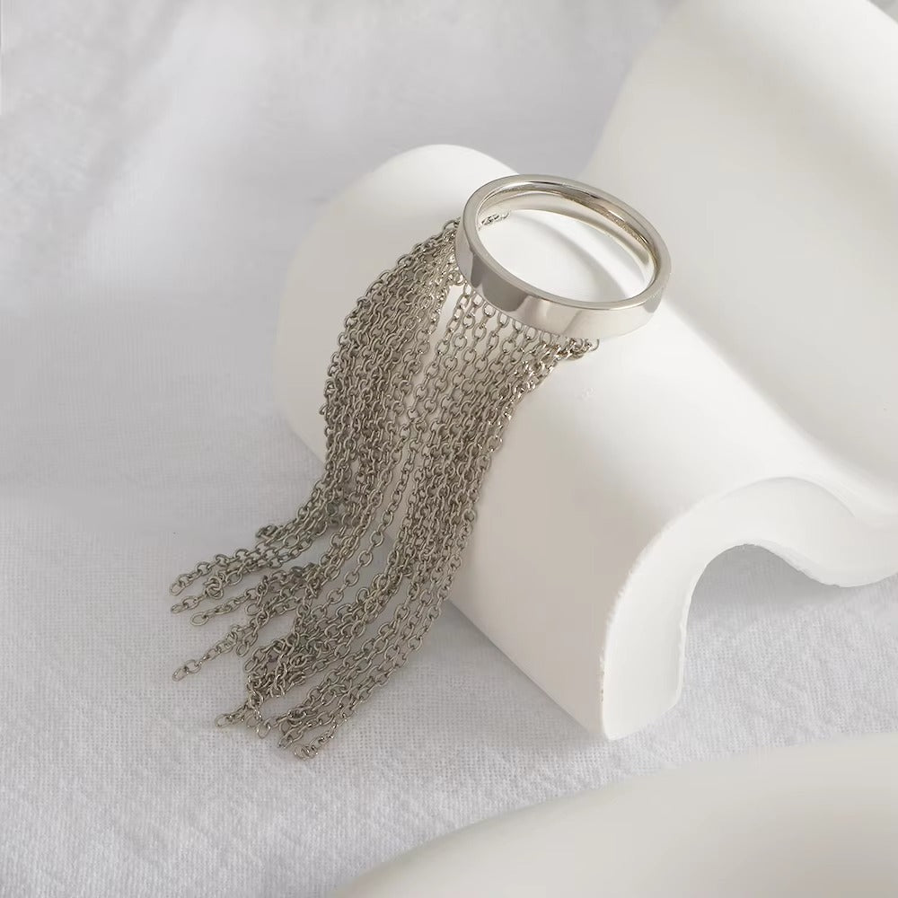 Surface Link Chain Silver Stainless Steel Adjustable Ring For Women