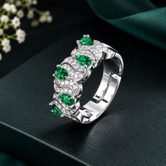 Wave Design Silver Plated Green CZ Copper Anti Tarnish Cocktail Ring