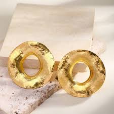 Gold Textured Round Alloy Stud Earrings