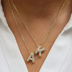 Letter Gold Plated Cubic Zirconia Pendant Necklace