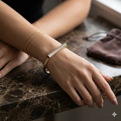 Designer Gold Plated CZ T-Bar Open Cuff Copper Bracelet For Women