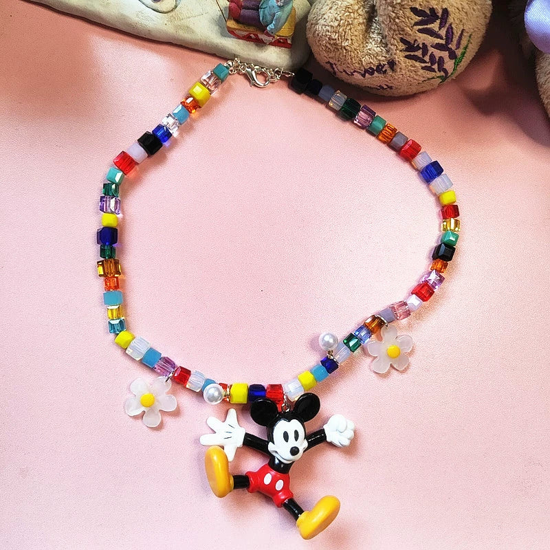 Multi Color Mickey Mouse Silver Plated Beads Alloy Necklace
