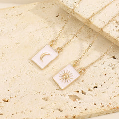 White Charm Sun And Moon Gold Enamel Pendant Chain Necklace