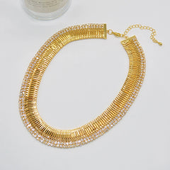 Gold White Layered Choker Gold Plated Cubic Zirconia Necklace